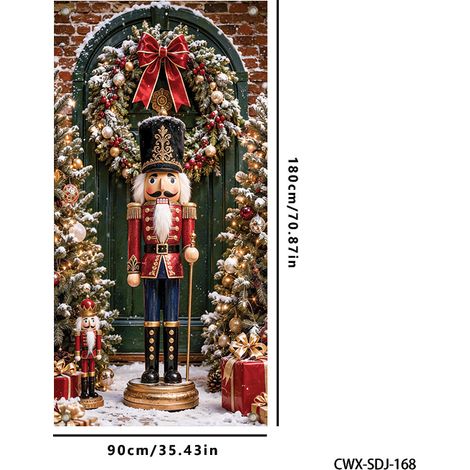 Nouvelle décoration de porte de Noël, idéale pour les fêtes, les mises en scène et les photos. Bannière extérieure de Noël - 90 x 180 cm (perforée + ruban) - 16