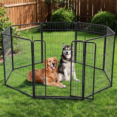 Clôture robuste pour petits chiens et chiots – Parc à animaux métallique, 8 panneaux, pliable et portable, porte large avec seuil bas, usage intérieur/supplémentaireérieur, montage facile – Spécificat (1/5)