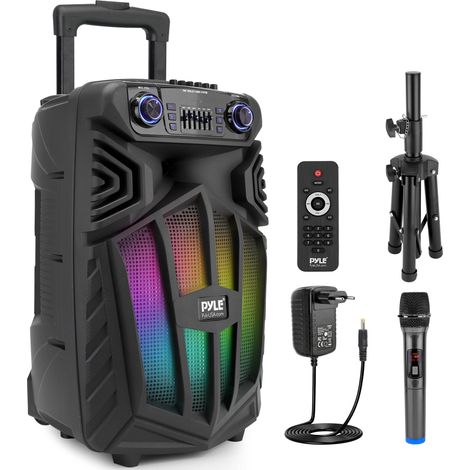 Enceinte Bluetooth Portable 1680 W Haut-Parleur Karaoké Rechargeable 38 cm avec Micro sans Fil, Roues, TWS, Lumières LED, Écran LED, USB, SD, FM, AUX, pour Fêtes, scène, Jardin (1/5)