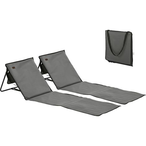 Ensemble de 2 tapis de plage gris avec dossier inclinable et sangle de transport, accessoire extérieur design sobre pour loisir pratique et mobile (1/5)