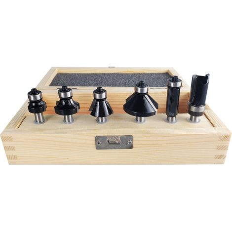 STIER Rand- und Kantenfräser Set, 6-teilig, 8 mm Schaft, Oberfräsen Fräser Set, Fräser für Oberfräse