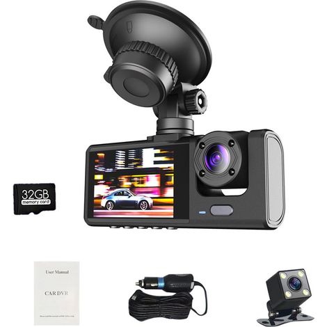 Dash Cam 1080P anteriore posteriore 2 " schermo, visione notturna di registrazione loop, carta di 32G incluso (1/5)