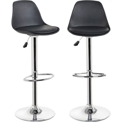 KITYTETY Tabourets de Bar et Cuisine Design SIG - Lot de 2 Chaises de Bar - Hauteur Réglable (Noir) (1/4)