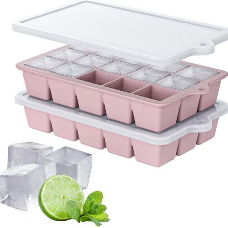 Plateau à glaçons avec couvercle, moule à glaçons plateau à glaçons empilable pour boissons glacées (rose, 2pcs)