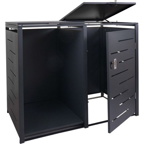 Set copribidone box spazzatura rifiuti con legnaia HHG-280 82x132x117cm acciaio zincato antracite