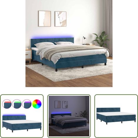 Matratze - Boxspringbett mit Matratze & LED Dunkelblau 160x200 cm Samt (1/5)