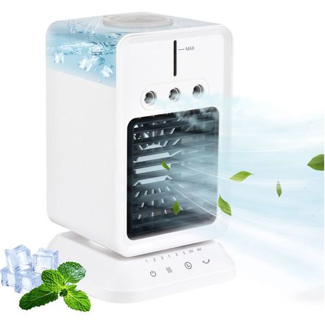 Ventilador de escritorio portátil USB – 3 velocidades, temporizador, dirección ajustable – Enfriador de aire y humidificador – Habitación, oficina, camping – KZQ (1/4)