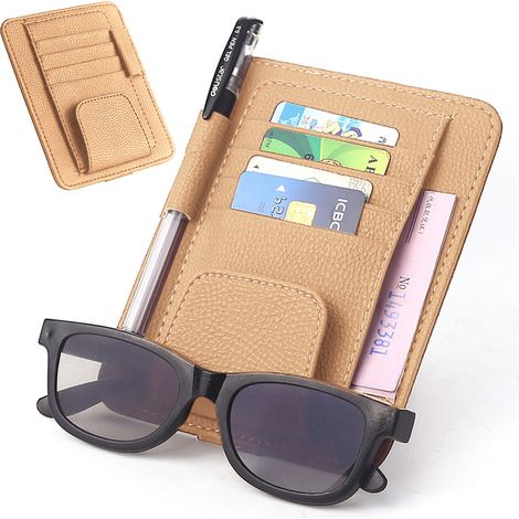 Support Pour Pare-Soleil - Porte-Cartes Et Porte-Lunettes Rotatif 180° - En Cuir PU - Fixation Velcro - Compatible Avec Pare-Soleil Jusqu'à 2 cm - 1 Pièce (1/5)