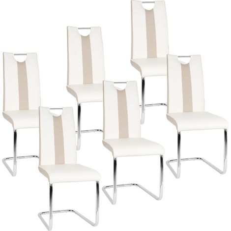 WYCTIN® Conjunto de 6 sillas de comedor modernas, blanco y beige (1/2)