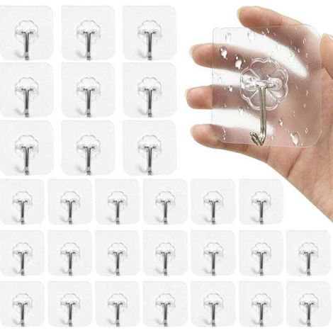 50 Pièces Crochet Adhésif,15kg Transparent Auto Adhesif Muraux,Crochets Adhesif Imperméables Pour Salle de Bains et Cuisine,Plafond,Peignoirs,Porte (transparente 66 cm) (1/4)