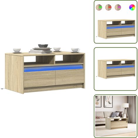 Tavolino con luce LED - vidaXL Tavolino da Salotto con Luci LED Rovere Sonoma in Truciolato - Tavolino con luci personalizzabili (1/5)