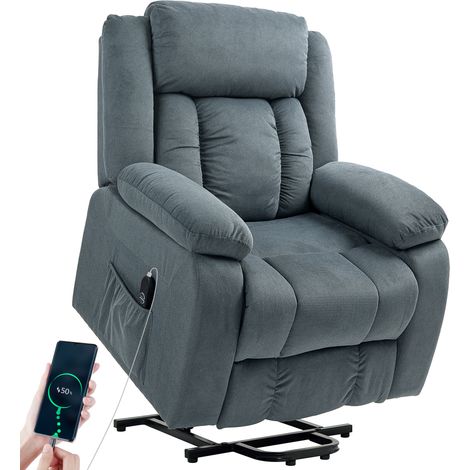 HOMCOM sillón relax reclinable eléctrico levanta personas, con puerto USB, control remoto, asiento ancho, reposapiés, bolsillos laterales, gris
