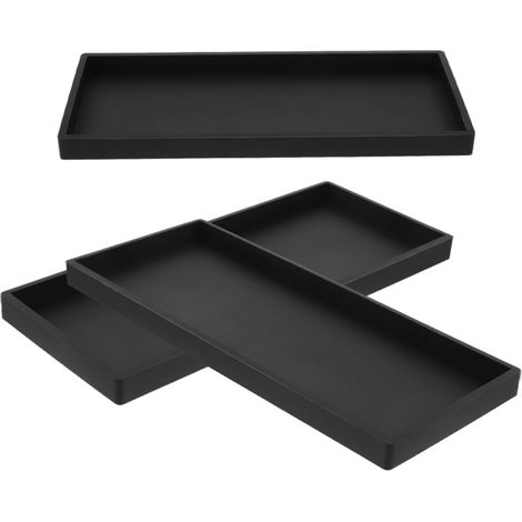 Plateau Rectangulaire Salle en de Silicone Antidérapant Noir de Bain 3 Pièces, Rangement Design Gain de Place pour Serviettes et Articles de Toilette Hôtels'-'-