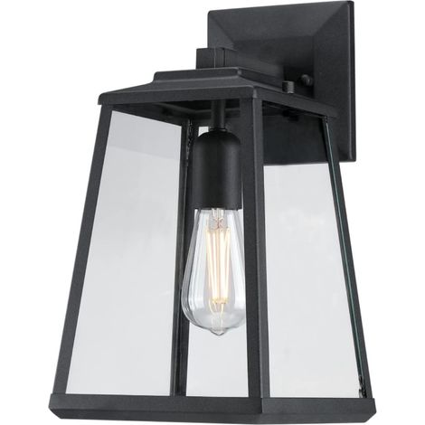 Applique murale d'extérieur à une lampe moderne, finition en noir texturé avec verre transparent (1/2)