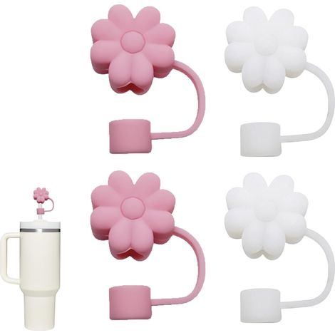 Set mit 4 Strohhalmverschlüssen – Weiße Pfirsichblüten (2) + Rosa Pfirsichblüten (2) (1/5)
