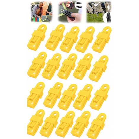 Paquete de 20 clips ajustables para lonas de tiendas de campaña, resistentes y versátiles, para toldos, tiendas de campaña, marquesinas y camping, color amarillo. (1/5)