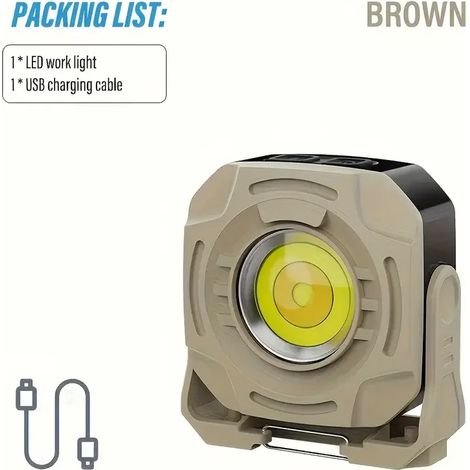 Lampe de camping ultra-lumineuse (marron) - Lampe de travail COB rechargeable - Fixation magnétique - Usage extérieur d'urgence - 6 modes (1/5)