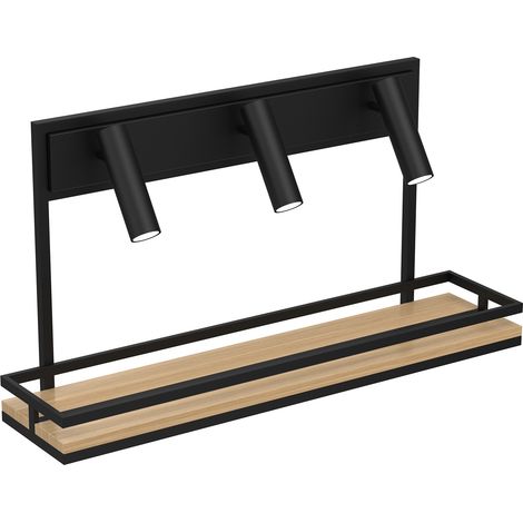 Applique noire 3 spots étagère bois Shelf GU10 Luminex