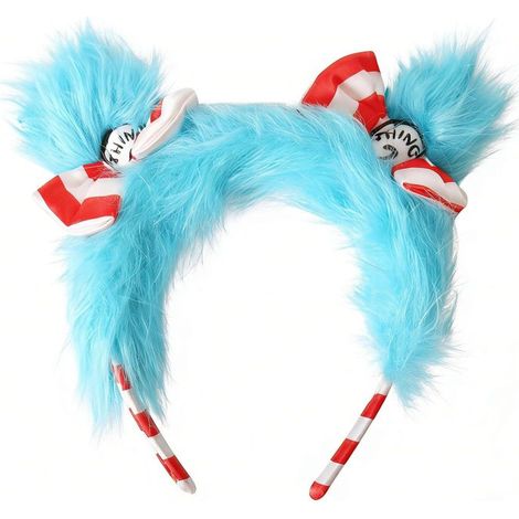 Irovami Bandeau bleu duveteux nœud rouge – extensible, cosplay/Halloween (1/5)