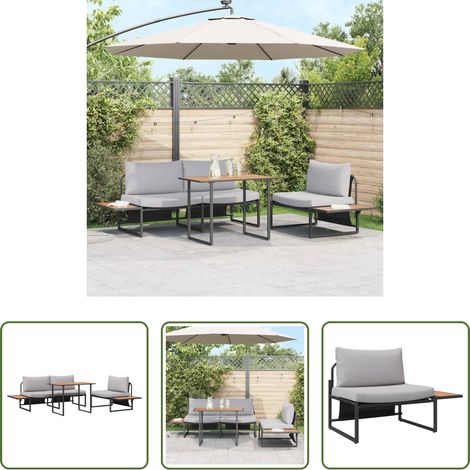 Garten Tisch - Garten Essgruppe 3 pcs Hellgrau Stahl (1/5)