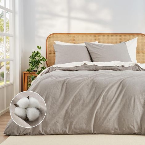 Housse de Couette 220x240 Lin Naturel Ultra-Doux Coton 100% Prélavé Parure de lit - Housse de Couette 240x220 + 2 Taies d'oreiller 65x65,Toutes avec Fermeture Éclair (1/5)