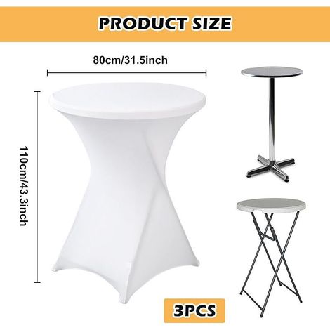 Lot De 3 Housse Mange Debout 80x110cm, Housse De Table Ronde Extensible, Blanc Housse pour Table Haute, Élastiques Et Faciles d'entretien pour Cocktail Mariage Banquet Anniversaire Banquet Bartable (1/5)