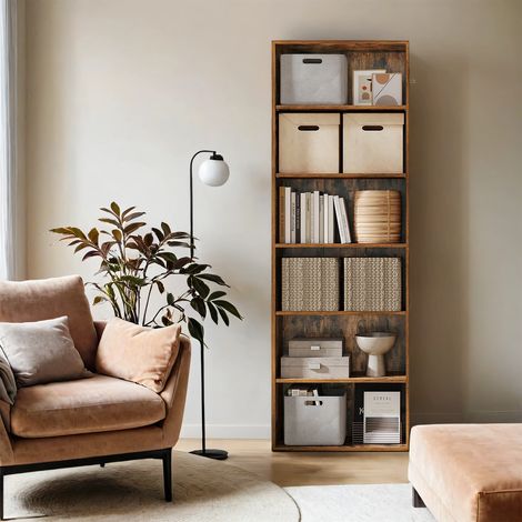 Vasagle – Étagère debout 6 niveaux en aggloméré – Style scandinave marron – 4 étagères ajustables – Dimensions 24 x 60 x 178,5 cm – Charge 10 kg par étagère (1/5)