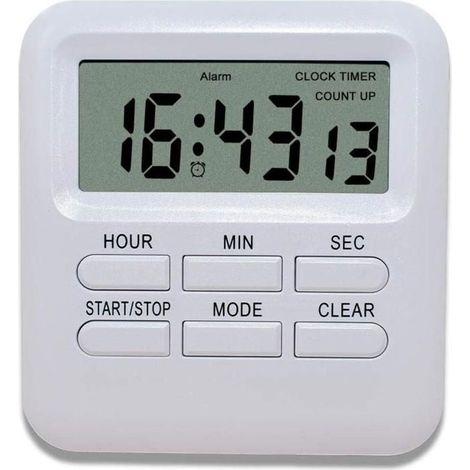 Minuteur digital avec alarme aimanté minuterie cuisine gestion du temps étude blanc (1/4)