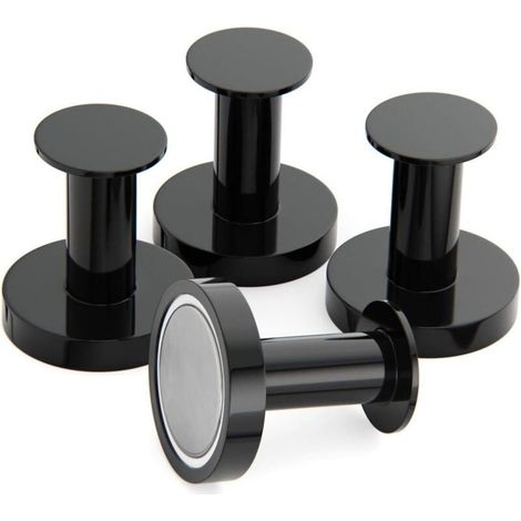 Porte manteau aimanté avec 4 crochets muraux noirs – Charge maximale 30 kg – Aimants en métal néodyme pour fixation sur porte et frigo