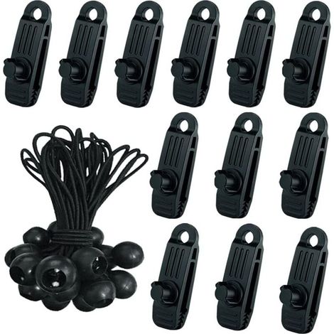 24x Clip de Tente Bâche avec 12x Pince pour bache et 12x Tendeur Corde Elastique, Pince a oeillet pour bache Camping Accessoires pour Tentes, bache Piscine, Bâches, Auvents, Gazebos Tente (1/4)