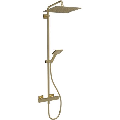 Cristina Ondyna – Colonne de douche thermostatique or brossé – Pomme de douche 30x30 cm – Douchette 3 fonctions – Flexible 150 cm – QD44896P (1/2)