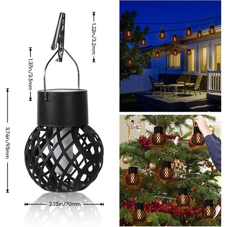 (1 lampe à flamme) Lanterne solaire LED suspendue, style rétro, en fer forgé, décorative, vintage, pour allée ou extérieur. (1/5)