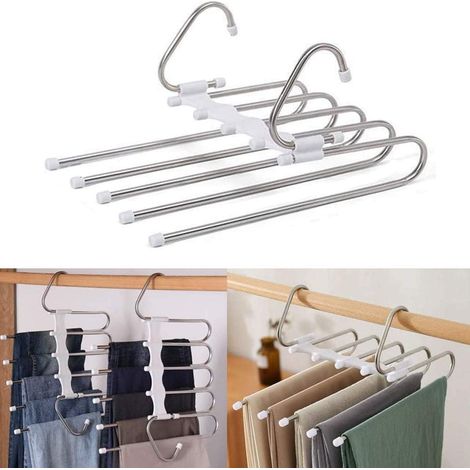 Héloise 2 Pièces Cintre Porte-Pantalon 5 en 1 Cintre de Pantalons en Acier Inoxyable Multi-Usages Cintre Gain de Place pour Jeans Pantalons Echarpe Cravate (1/5)
