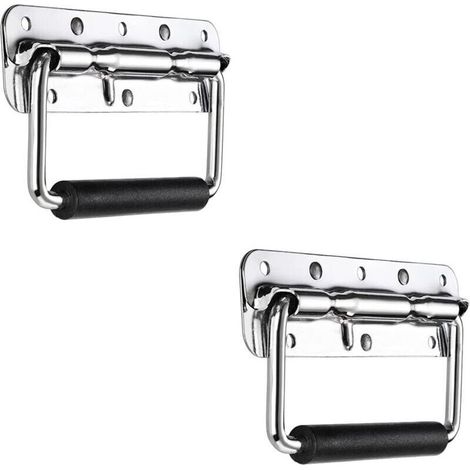 Poignées de Caisse Pliantes, 2 Pièces Acier Inoxydable Poignée de Traction Poignée Pliante à Ressort Avec Poignée en Caoutchouc Pour Boîtes de Rangement de Remplacement de Boîte à Outils (1/4)