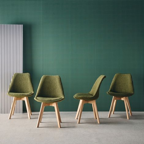 sweeek - Lot de 4 chaises scandinaves revêtement bouclette texturée kaki. pieds bois de hêtre - Nils (1/5)