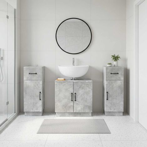 vidaXL 3 Piece Bathroom Cabinet Set HOORN Concrete Grey (1/5)