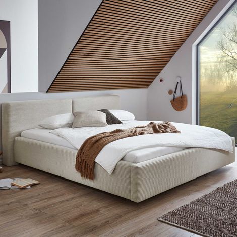 Lit double Kubrik 180x200cm velours côtelé - beige (1/5)