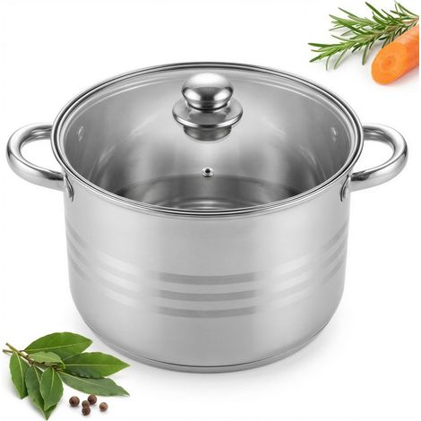 PENTOLA IN ACCIAIO INOX 12,5 L Ø28 CM CON COPERCHIO IN VETRO PER COTTURA (1/5)