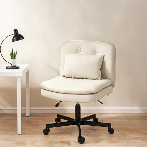 Chaise de bureau beige en similicuir métal 67 x 63 x 93 cm (1/5)