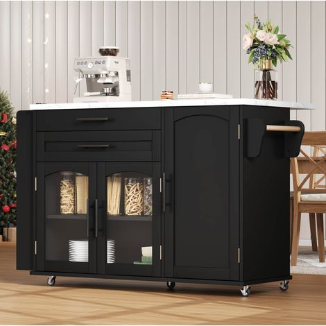 Îlot de cuisine 120/70/90 cm noir avec plateau rabattable et rangement (1/5)