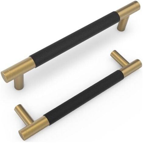 Lot de 10 poignées de 128 mm pour meubles de cuisine, noires et bronze champagne, moletées. Poignées de tiroir noires pour meubles. (1/5)