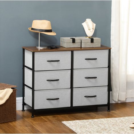 Cómoda 80x30x62.5 cm, 6 cajones de tela plegables, gran espacio de almacenaje, MDF gris (1/5)