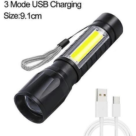 Mini lampe torche LED portable, 3 modes, rechargeable par USB, zoom, lumière puissante, idéale pour le camping en extérieur, lampe COB étanche, style A (1/5)