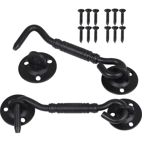 2 Pièces Crochet de Cabine, Support Fenêtre,Crochet Fermeture Porte,Acier Inoxydable Shed Loquet pour Porte de Hangar Porte de Garage Les Fenêtres Cabine,4 Pouce(Noir) (1/5)