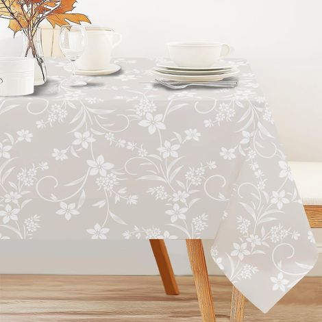 Nappe rectangulaire imprimée à fleurs beiges de 152,4 x 228,6 cm, nappe en polyester imperméable et lavable, nappe florale légère pour maison, cuisine, fête, pique-nique, barbecue, beige (1/5)