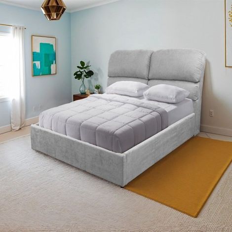 Letto contenitore una piazza e mezza in tessuto colore grigio chiaro 178x222x120H Sofaback