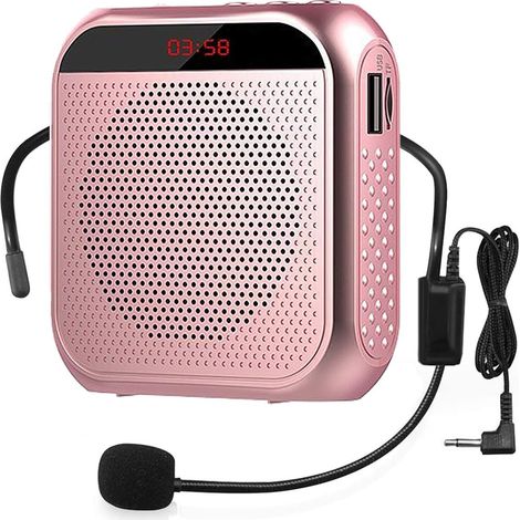 Amplificateur vocal portable avec casque-micro filaire, système de sonorisation rechargeable, haut-parleur, microphone personnel pour la parole (1/5)
