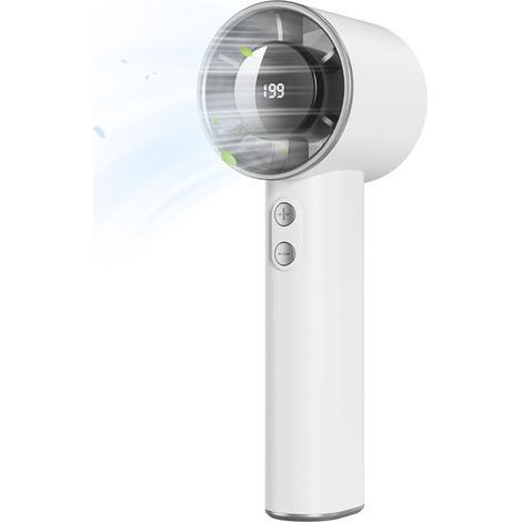 Mini-Tischventilator – 1000–1200 mAh, USB-Anschluss, 1–199 Geschwindigkeitsstufen, bis zu 13 Stunden Akkulaufzeit, LED-Anzeige, wiederaufladbarer Akku, kabellos, für drinnen und draußen, mit Trageschl (1/5)