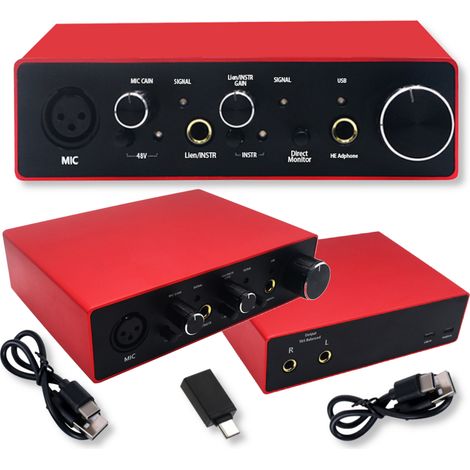 Interfaz de audio USB x2 Tarjeta de música 16 bits 48 V 23 dB 2 V RMS Sonido de guitarra (1/5)