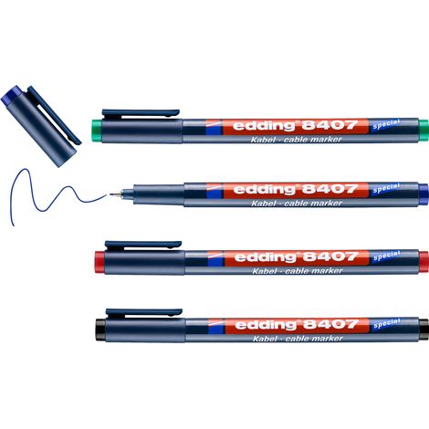 Edding - Set de 4 Marqueurs permanents pour câbles E8407 - résistante à l'eau, à l'abrasion et à la lumière - sèche rapidement (1/5)
